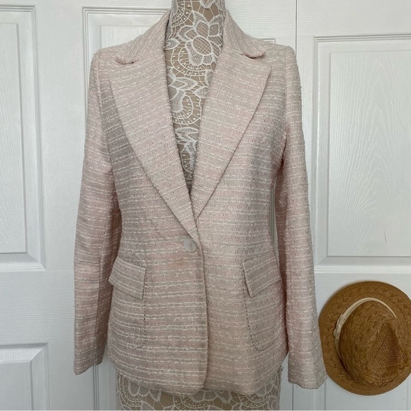 Walter Baker Boucle Blazer pink white metallic gold thread single-breast size L - Picture 1 of 16